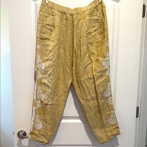 Women’s Yellow Striped Embroidered Pants from Anthropologie